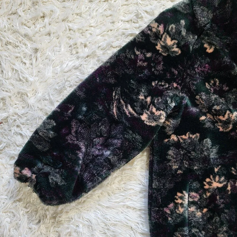 Vintage Monterey Fashions Faux Fur Black Leaf Swing Coat Jacket Medium - Picture 5 of 15